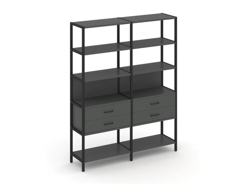 Двухсекционный стеллаж пятиярусный с ящиками 1590х400х1980 Шелф Систем / Shelf System
